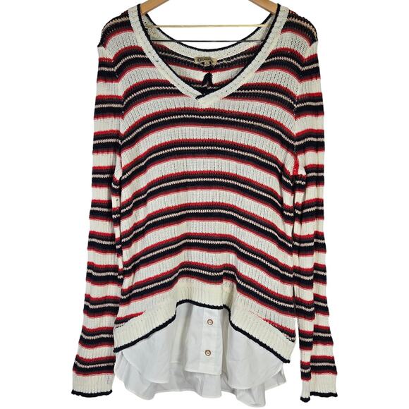 Democracy Striped Long‎ Sleeve Layered Look Sweater XL NWT - Picture 1 of 9